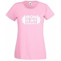 Womens T-Shirt Iron is My Therapy Bodybuilder tShirt Bodybuilding Fitnes... - £19.40 GBP