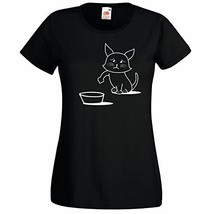 Womens T-Shirt Cute Hungry Cat Design, Sad Kitty Shirts, Asking to Eat Shirt - £19.20 GBP