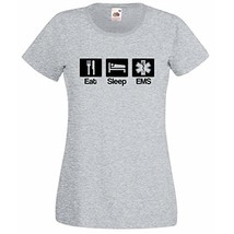 Womens T-Shirt Quote Eat Sleep EMS, Emergency Medical Service Hospital Tshir - £19.28 GBP