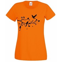 Womens T-Shirt Tree Branch, Falling Leafs, Birds, Flowers, Forest Nature Tshirt - £19.15 GBP