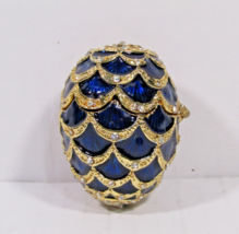 Faberge Egg Blue Enamel Gold Trim Clear Crystal 2&quot; Jewelry Keeper - £22.90 GBP