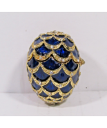 Faberge Egg Blue Enamel Gold Trim Clear Crystal 2&quot; Jewelry Keeper - £22.53 GBP