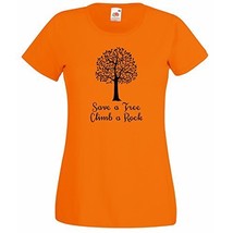 Womens T-Shirt Quote Save a Tree Climb a Rock, Huge Tree Leaves tShirt, Natur... - £18.39 GBP