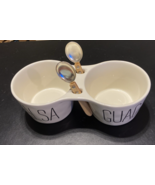 Mud Pie Ceramic Salsa &amp; Guac Divided Serving Dish W/ Wooden Spoons - €29,85 EUR