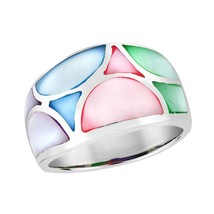 Contempo Geometirc Pattern Multicolored Mother of Pearl  Sterling Silver Ring-9 - £19.44 GBP