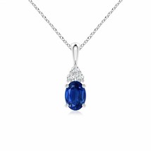 ANGARA Oval Sapphire Solitaire Pendant with Trio Diamond in 14K Solid Gold - £1,398.86 GBP