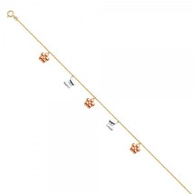 14K Tri Color Gold Flower &amp; Butterfly Anklet - £164.26 GBP