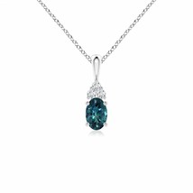 ANGARA 6x4mm Natural Teal Montana Sapphire Pendant with Diamond in Silver - £325.88 GBP+