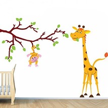 (94'' x 69'') Vinyl Wall Kids Decal Monkey on Tree Branch with Giraffe / Art ... - £129.99 GBP