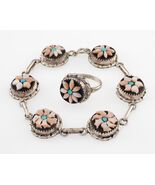 Rose Calavaza Zuni Pink Shell, Jet, Turquoise Bracelet and Matching Ring... - €331,07 EUR