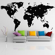 ( 79'' x 43'') Vinyl Wall Decal World Map with Google Dots / Earth Atlas Shil... - $86.87