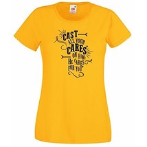Womens T-Shirt Quote Cast All Your Cares on Him, Inspirational Sayings tshirt - £19.57 GBP