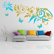 (94&#39;&#39; x 36&#39;&#39;) Vinyl Wall Decal Colorful Sprig Pattern with Leafs &amp; Butterflie... - £78.22 GBP