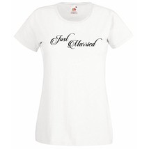 Womens T-Shirt Quote Just Married Bride Groom Wedding Day Shirts Marriag... - $24.49