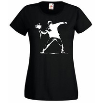 Womens Banksy Street Art Graffiti T-Shirt; Patriot Protest Flower Thrower Tshirt - £18.40 GBP