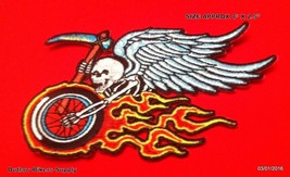BIKER  Skeleton With Wings riding a Flaming Harley Patch - £5.43 GBP