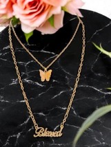 Vintage Gold-Tone Double Layer Necklace Blessed Butterfly Pendant 3&quot; Ext... - $42.62