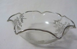 Vintage Crystal Bowl With Silver Inlay Flowers 7 Points Crimped Silver Edge - £14.06 GBP