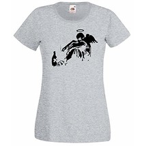 Womens Banksy Street Art Graffiti T-Shirt; Fallen Angel with Rome Bottle Tshirt - $24.49