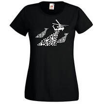 Womens T-Shirt Banksy Helicopters Hearts Bombs, Helicopter TShirt, Love Shirt - £19.57 GBP