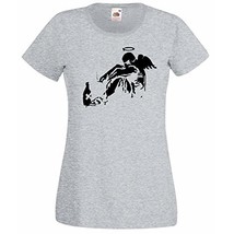 Womens Banksy Street Art Graffiti T-Shirt; Fallen Angel with Rome Bottle... - £19.32 GBP