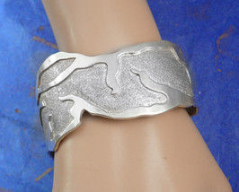 Signed Sterling Large Cuff bracelet Taxco Wide Cuff with relief Mexico mens wome - £315.01 GBP