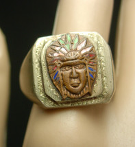 Old Pawn Ring Big UNUSUAL Indian Vintage Mens Native American silver ena... - £195.84 GBP