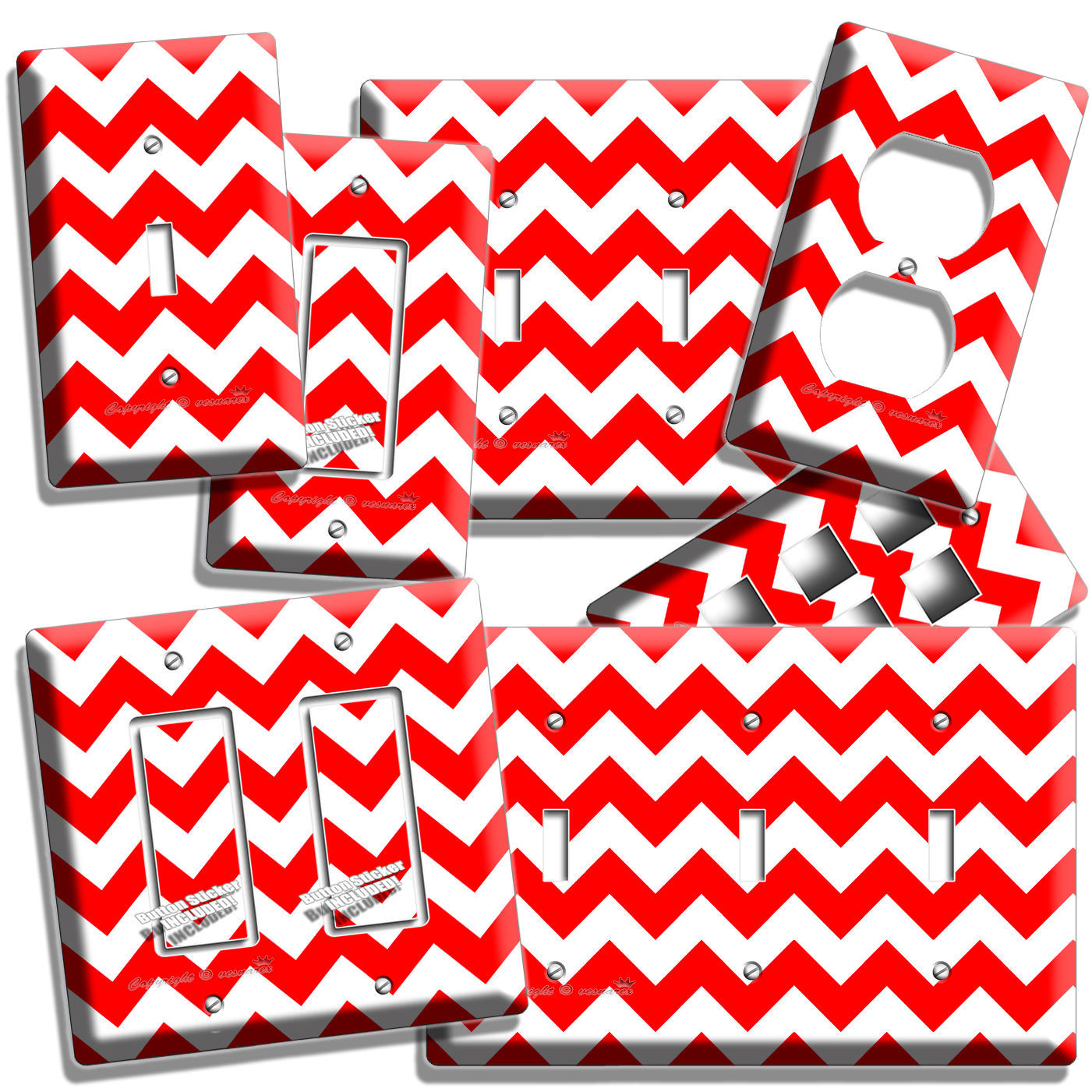RED CHEVRON ZIG ZAG LINES MODERN LIGHT SWITCH WALL PLATE OUTLET LIVING ROOM ART