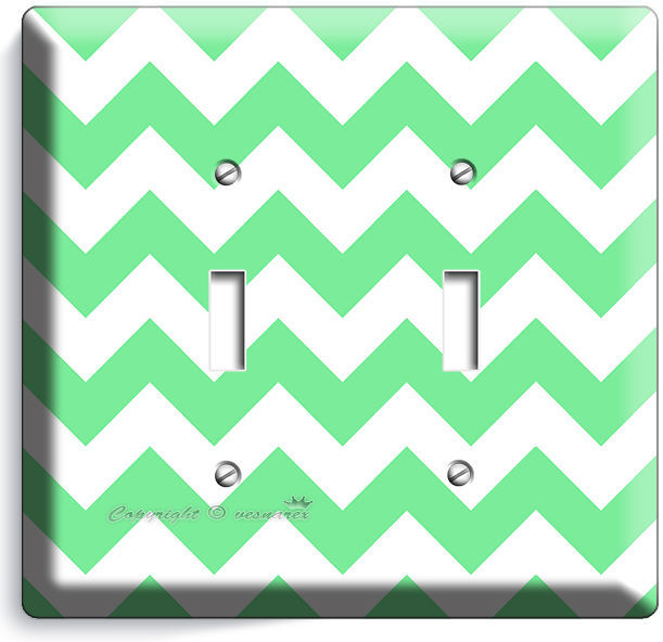 CHEVRON LITE GREEN STRIPES PASTEL DOUBLE LIGHT SWITCH WALL PLATE COVER ART DECOR