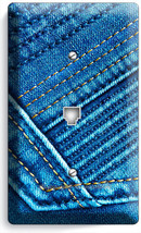 Denim Blue Vintage Jeans Pocket Stitches Phone Jack Telephone Wall Plate Cover - £8.03 GBP