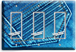 Denim Blue Vintage Jeans Pocket Stitches Triple Gfi Light Switch Wall Art Plate - £13.33 GBP