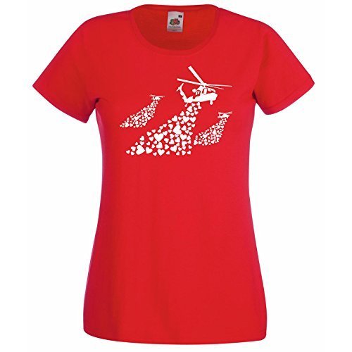 Womens T-Shirt Banksy Helicopters Hearts Bombs, Helicopter TShirt, Love Shirt - $24.49