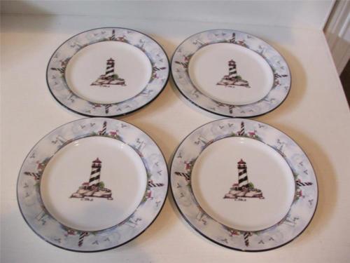Totally Today Coastal Lighthouse 4 Salad Desert Plates 7 5/8"  Sailboats Gulls - $24.74