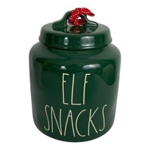 Rae Dunn  &quot;ELF SNACKS&quot; Green Christmas  Chubby Canister Cookie Jar Gift NEW - $52.56