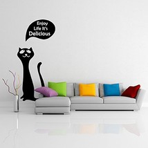 (18&#39;&#39; x 31&#39;&#39;) Vinyl Wall Decal Cute Happy Cat / Kitty with Quote Enjoy Your L... - £19.93 GBP