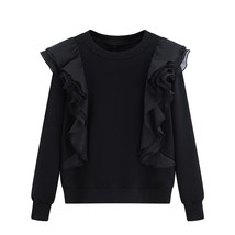 Y2k DEAT  Stitched Ruffle Round Neck Pullover Women&#39;s 2022 Spring And Autumn New - £72.44 GBP