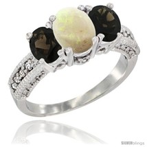 An item in the Jewelry & Watches category: Size 8 - 10K White Gold Ladies Oval Natural Opal 3-Stone Ring with Smoky Topaz 