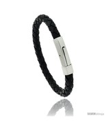 Length 7 - Stainless Steel Leather Braid Bracelet Color Black, 5/16 in  - £21.50 GBP