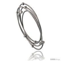 Stainless Steel Cable Bracelet 2 mm thick, w/ 4 mm Beads &amp; 5 mm Ball-end... - £10.79 GBP
