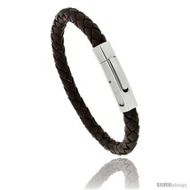 Stainless Steel Braided Brown Leather Bracelet, 5/16 in wide, 7 1/2  - £21.53 GBP