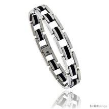 Stainless steel black rubber pantera style bracelet 1 2 in wide 8 5 in long thumb200