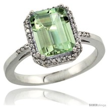 Size 6 - Sterling Silver Diamond Green-Amethyst Ring 2.53 ct Emerald Shape 9x7  - £149.23 GBP