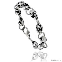 Stainless Steel Men&#39;s Skull Bracelet, 9 in  - £34.49 GBP