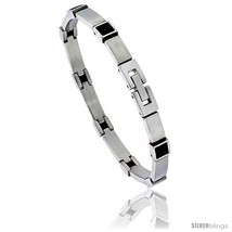 Stainless Steel Men&#39;s Bracelet with Black Rubber Accent, 8 in  - £24.61 GBP