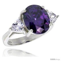 Size 9 - Sterling Silver 5.0 Carat Size Oval Cut Amethyst Colored CZ Bridal  - £77.87 GBP