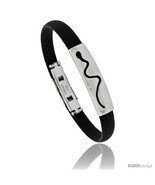 Stainless Steel &amp; Rubber Snake Bracelet, 3/8 in wide, 8 in  - £8.48 GBP