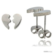 Small Stainless Steel Split Heart / Mizpah Stud Earrings 3/8 in high -Style  - £8.54 GBP