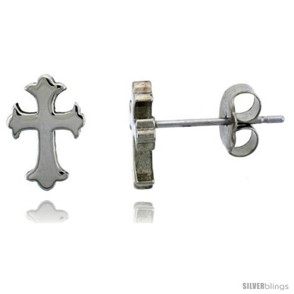 Small Stainless Steel Gothic Cross Stud Earrings, 3/8 in  - $10.77