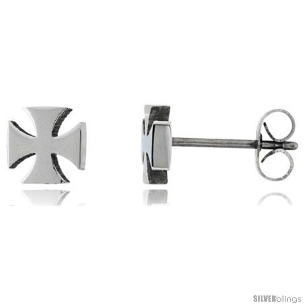 Small Stainless Steel St. John's Cross / Maltese Cross Stud Earrings, 1/4 in  - £7.76 GBP