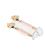 Pink Baby Pacifier Clip Silicone and Wooden Beads Set of 2 NEW - £8.32 GBP